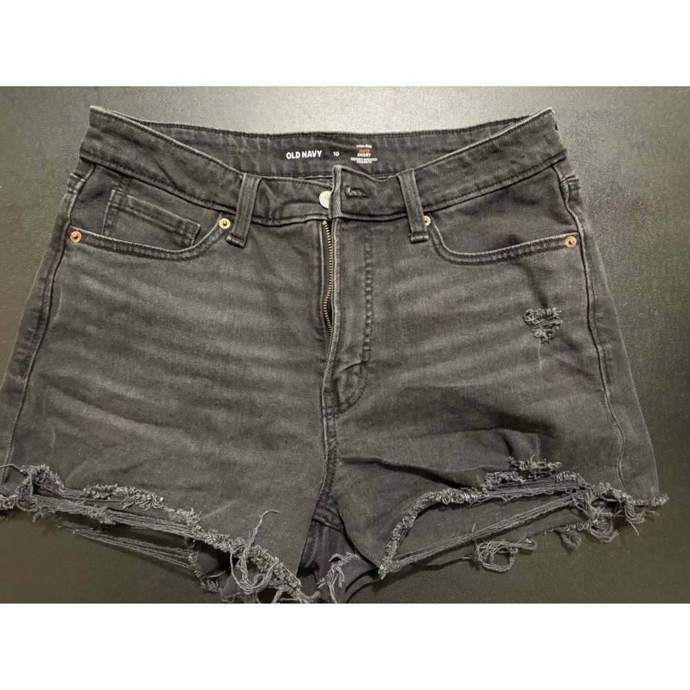 Old Navy High-Rise Curvy Denim Shorts Black Distressed Raw Hem Size 10